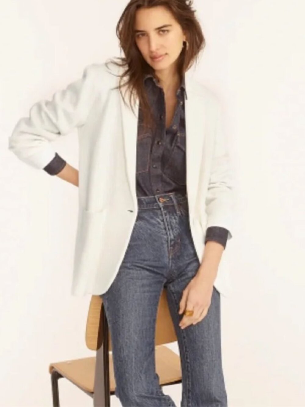 J. Crew Ivory White Cecile Knit Relaxed Fit Sweater Blazer XXL